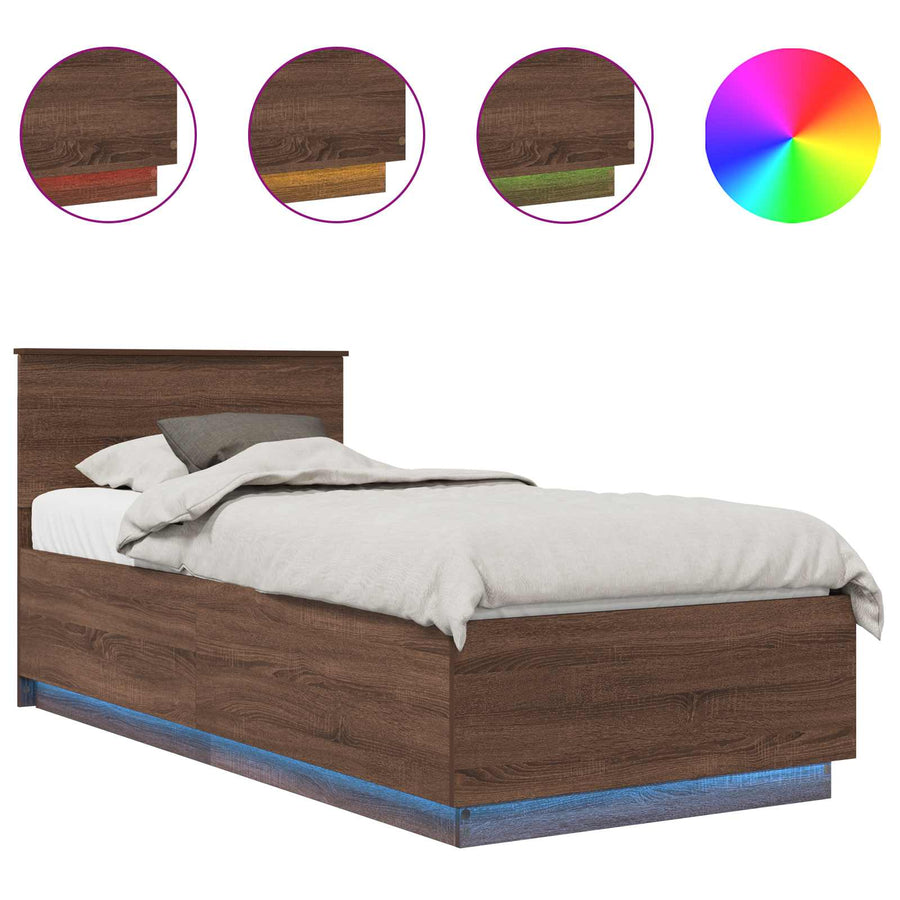 Bedframe met hoofdeinde Bruin Eiken 70 x 190 cm Bewerkt hout
