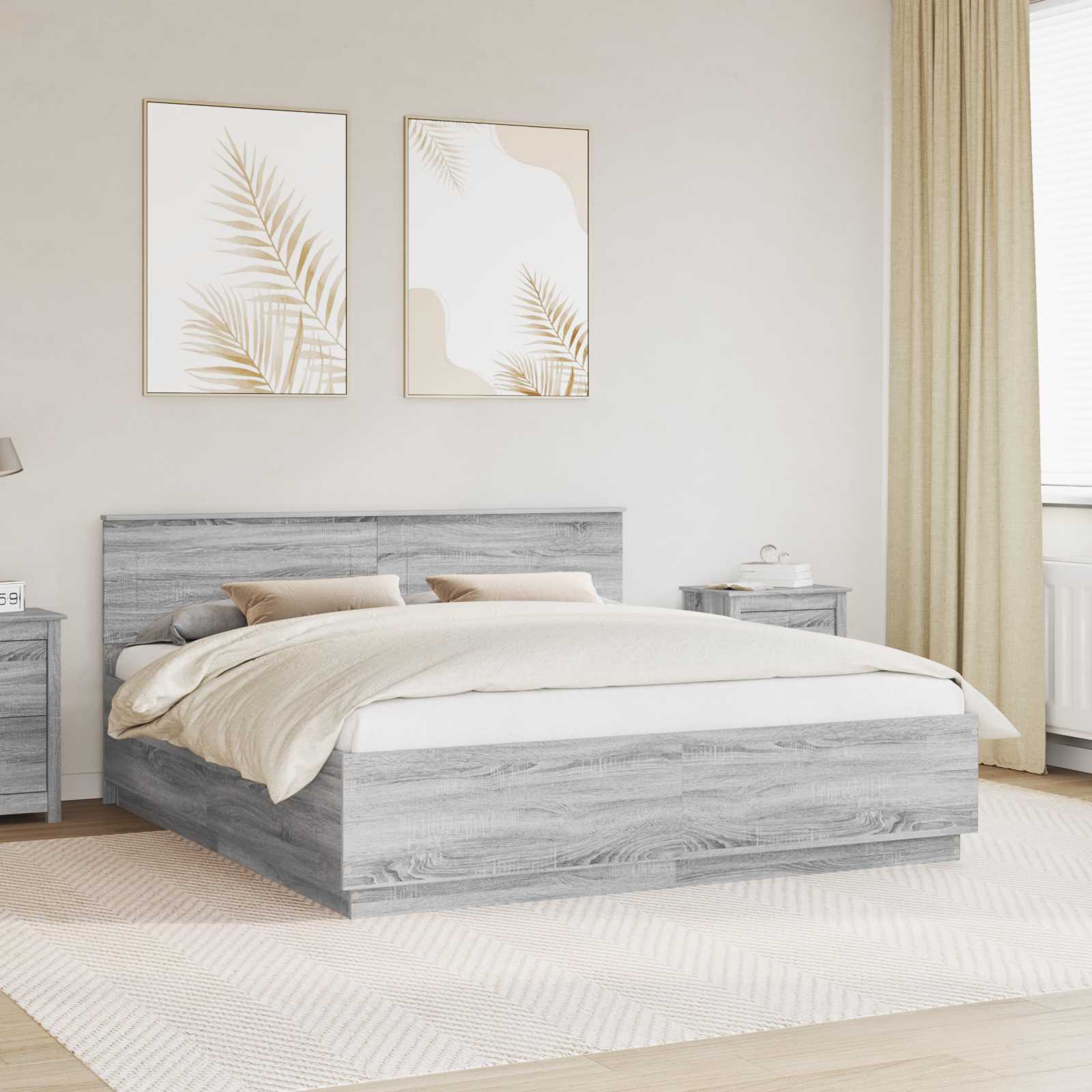 Bedframe met hoofdeinde Grijs sonoma 200 x 200 cm Bewerkt hout