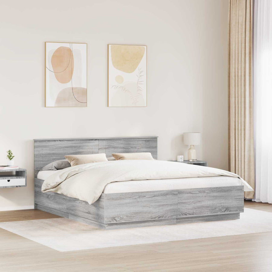 Bedframe met hoofdeinde Grijs sonoma 200 x 200 cm Bewerkt hout