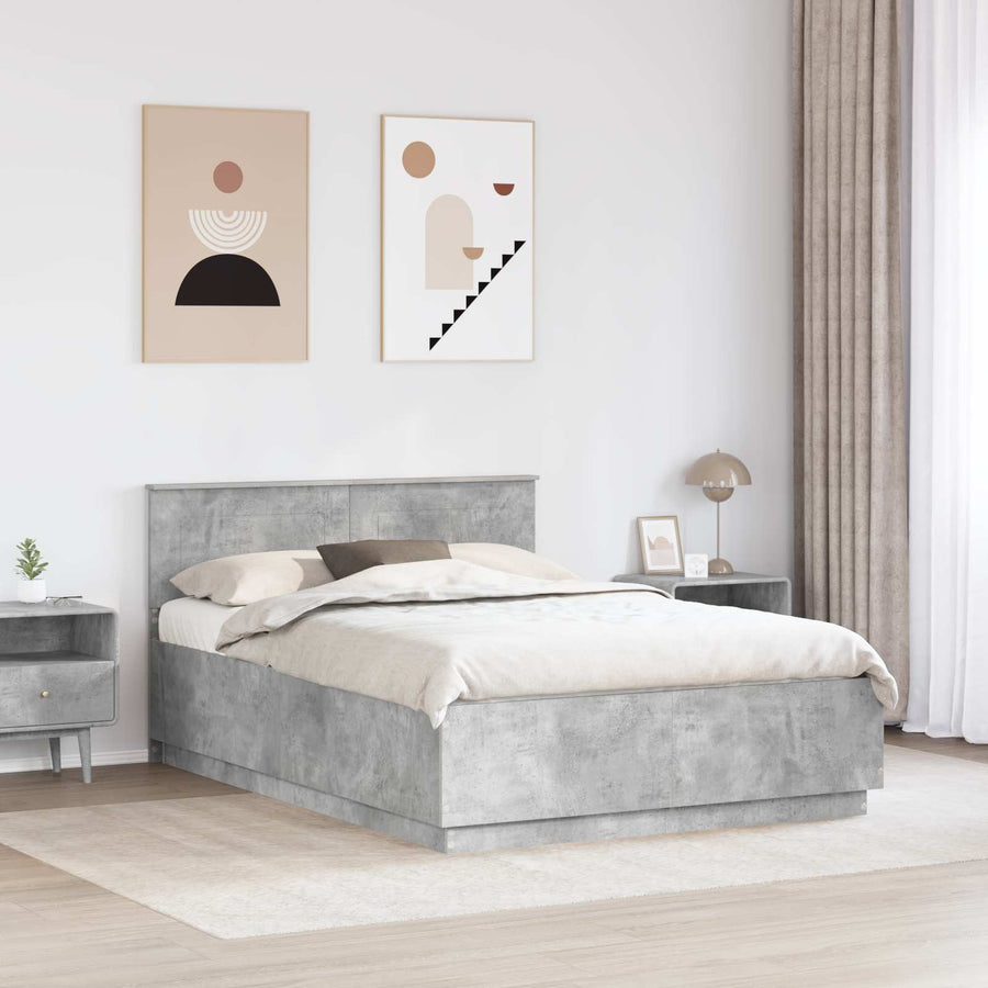 Bedframe met hoofdeinde Betongrijs 160 x 200 cm Bewerkt hout
