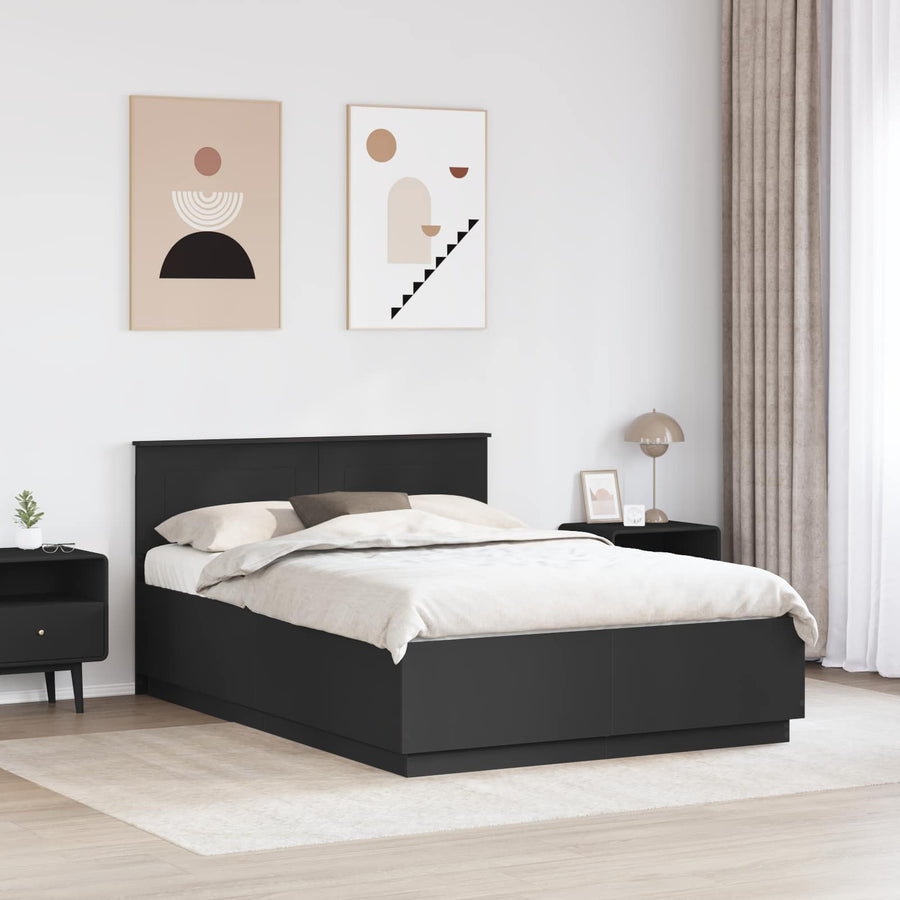 Bedframe met hoofdeinde Zwart 150 x 200 cm Bewerkt hout