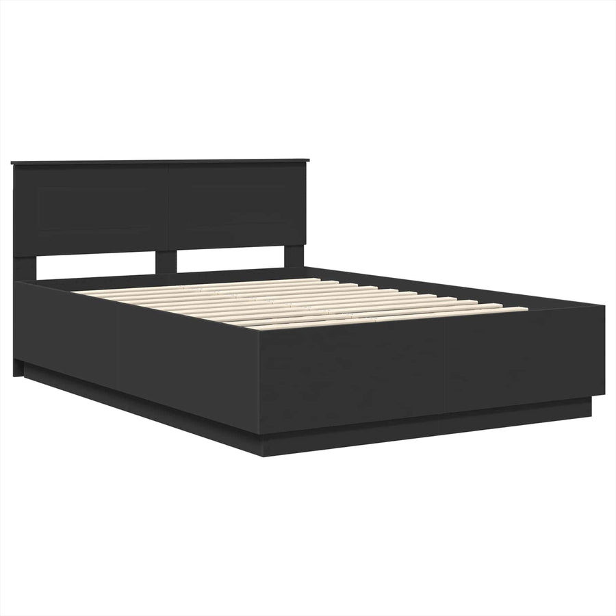 Bedframe met hoofdeinde Zwart 150 x 200 cm Bewerkt hout