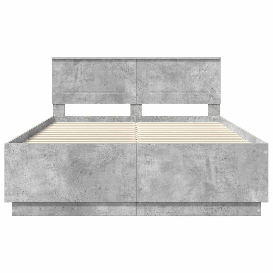 Bedframe met hoofdeinde Betongrijs 150 x 200 cm Bewerkt hout
