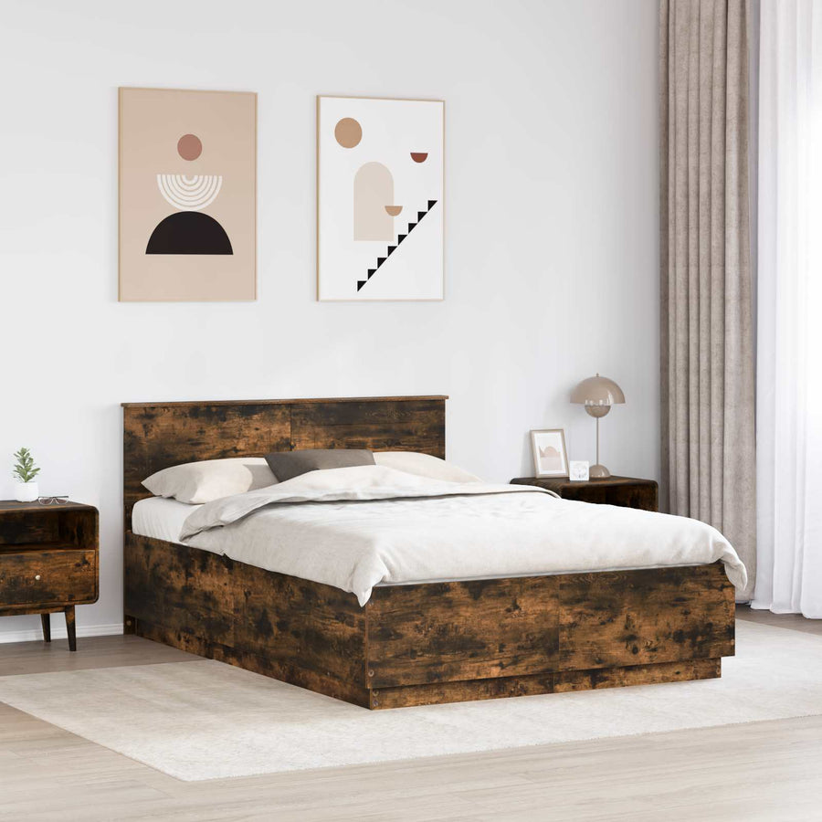 Bedframe met hoofdeinde Gerookt eiken 150 x 200 cm Bewerkt hout