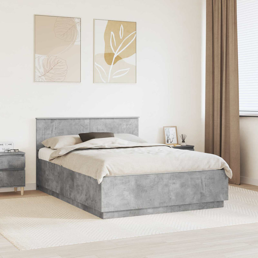Bedframe met hoofdeinde Betongrijs 140 x 190 cm Bewerkt hout
