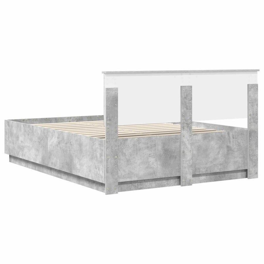 Bedframe met hoofdeinde Betongrijs 140 x 190 cm Bewerkt hout