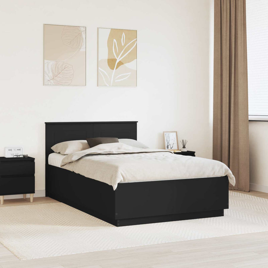 Bedframe met hoofdeinde Zwart 135 x 190 cm Bewerkt hout