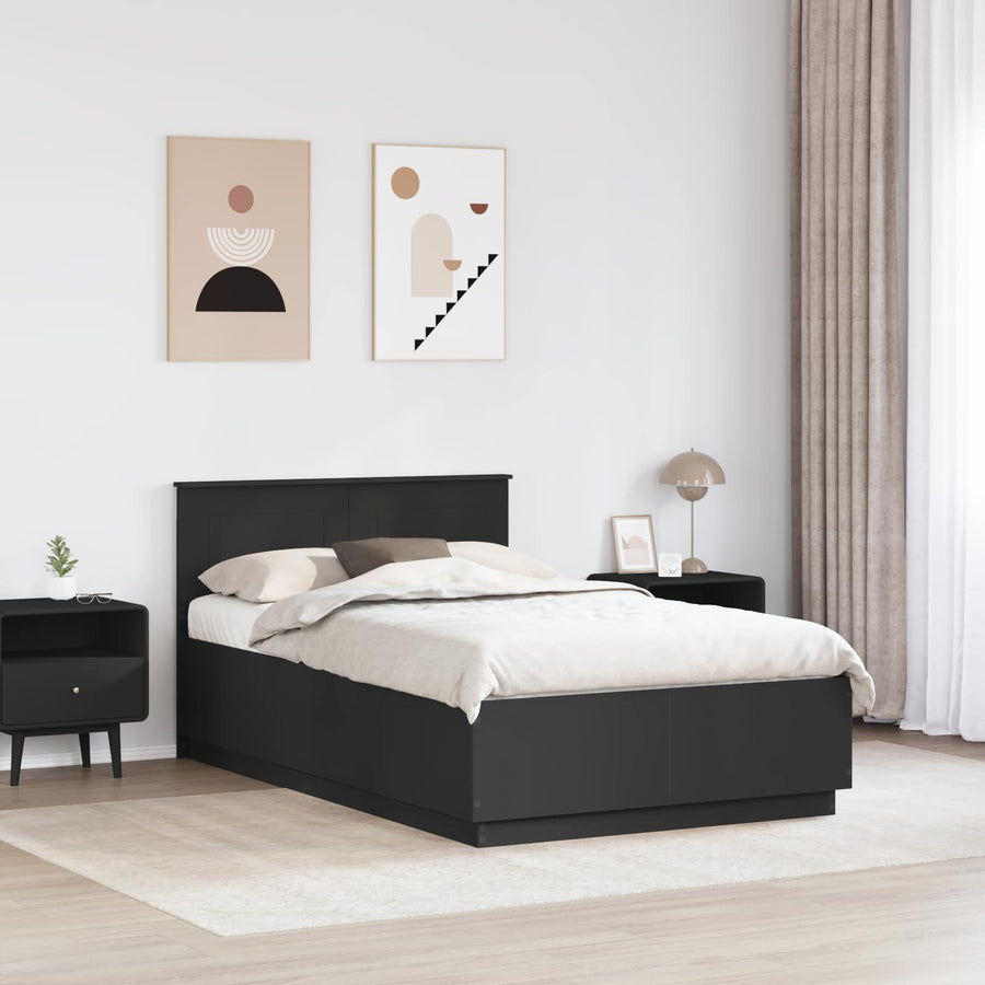 Bedframe met hoofdeinde Zwart 135 x 190 cm Bewerkt hout