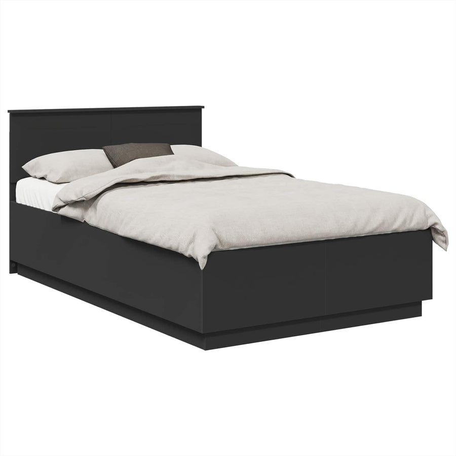Bedframe met hoofdeinde Zwart 135 x 190 cm Bewerkt hout