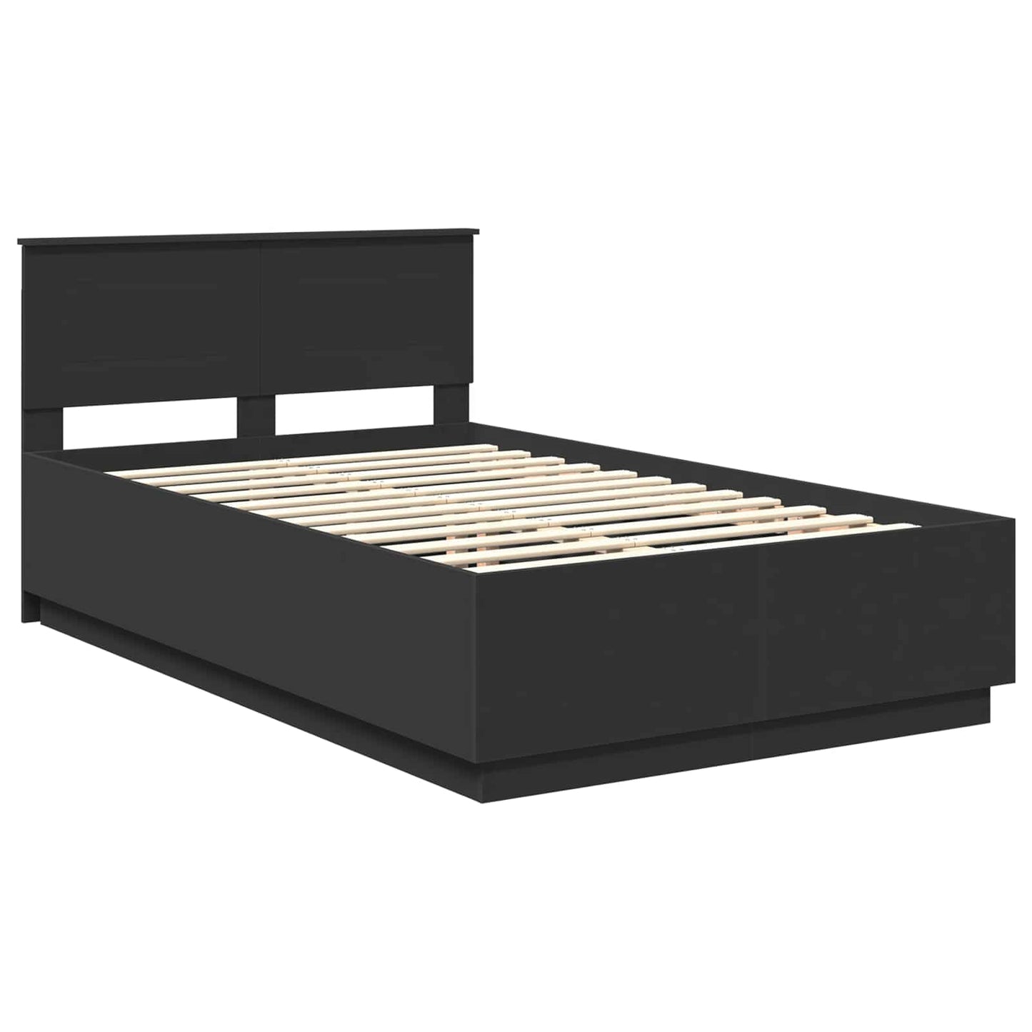 Bedframe met hoofdeinde Zwart 135 x 190 cm Bewerkt hout