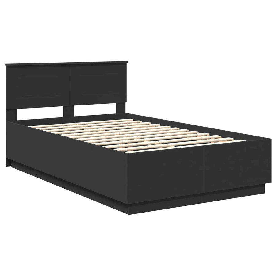 Bedframe met hoofdeinde Zwart 135 x 190 cm Bewerkt hout