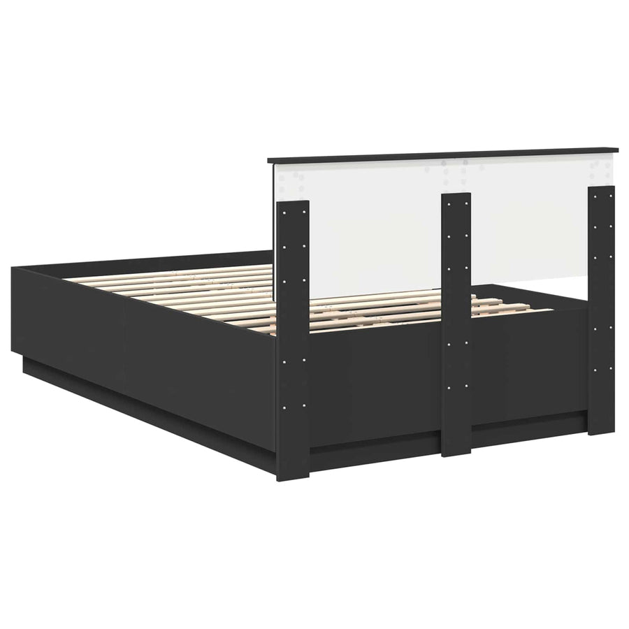 Bedframe met hoofdeinde Zwart 135 x 190 cm Bewerkt hout