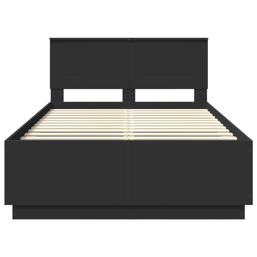 Bedframe met hoofdeinde Zwart 135 x 190 cm Bewerkt hout