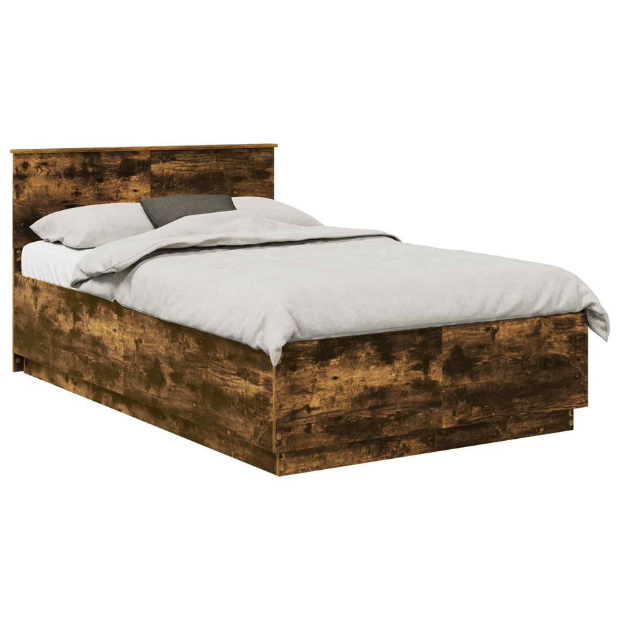 Bedframe met hoofdeinde Gerookt eiken 135 x 190 cm Bewerkt hout