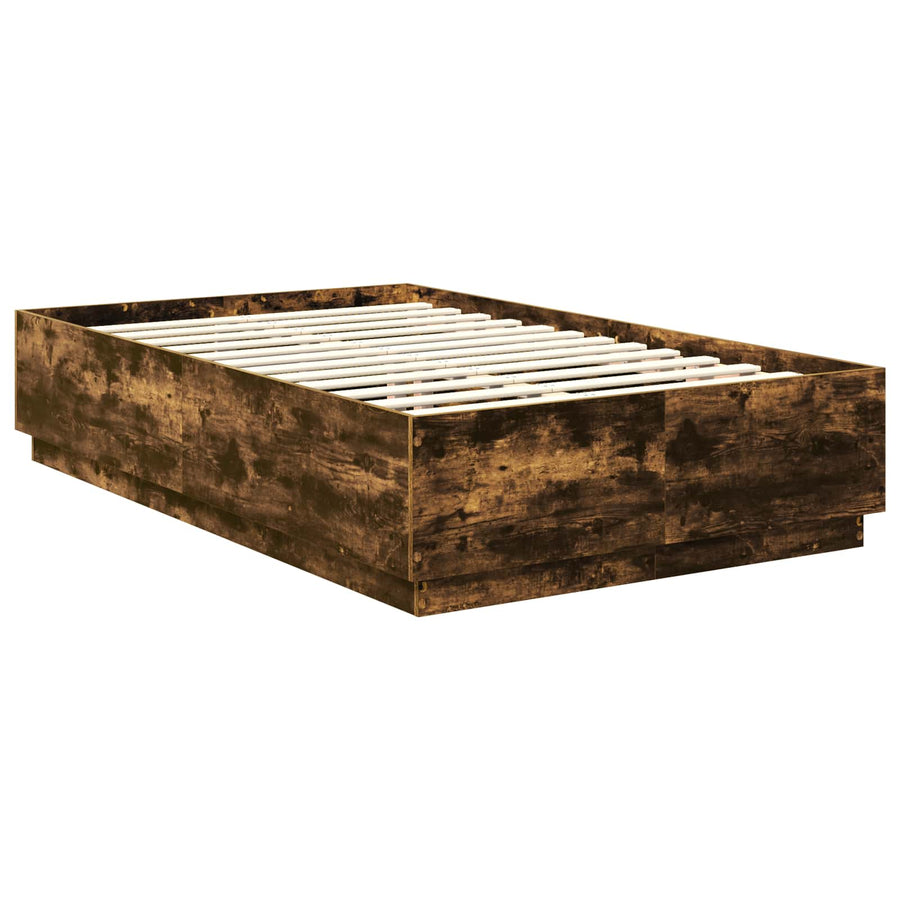 Bedframe met hoofdeinde Gerookt eiken 135 x 190 cm Bewerkt hout