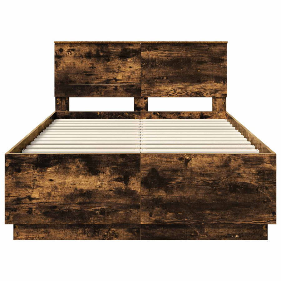 Bedframe met hoofdeinde Gerookt eiken 135 x 190 cm Bewerkt hout
