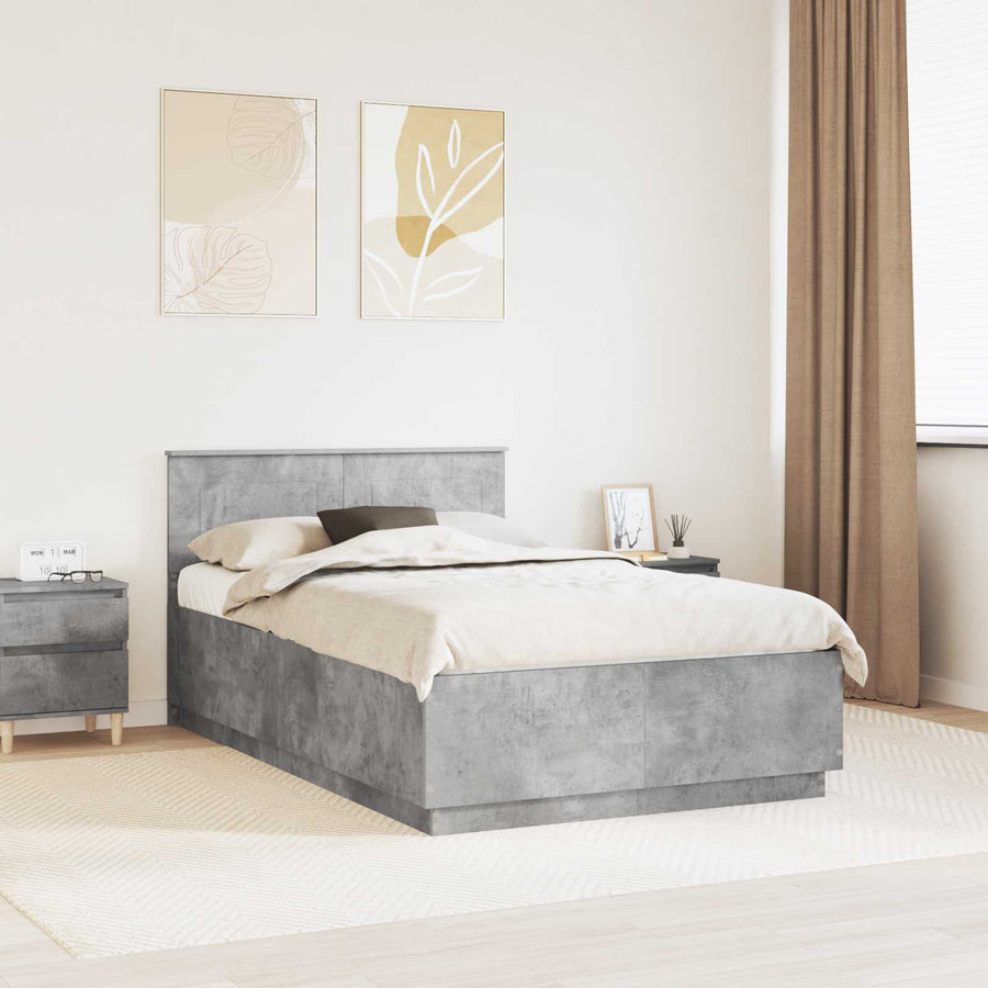 Bedframe met hoofdeinde Betongrijs 120 x 190 cm Bewerkt hout