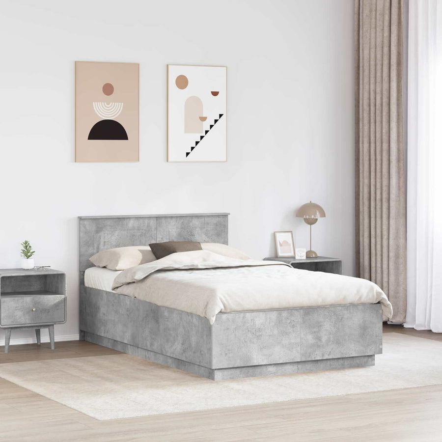 Bedframe met hoofdeinde Betongrijs 120 x 190 cm Bewerkt hout