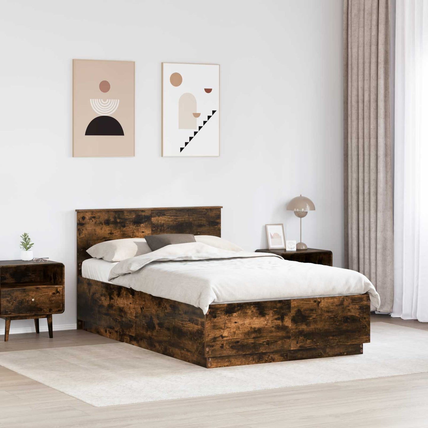 Bedframe met hoofdeinde Gerookt eiken 120 x 200 cm Bewerkt hout
