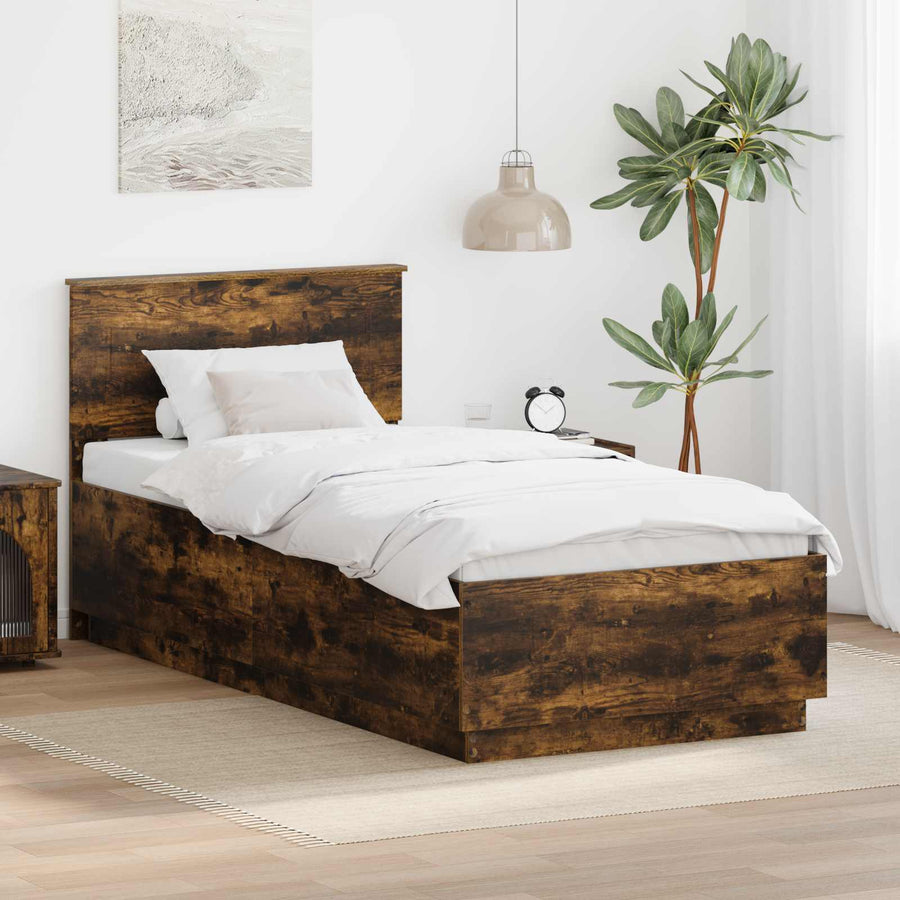 Bedframe met hoofdeinde Gerookt eiken 100 x 200 cm Bewerkt hout