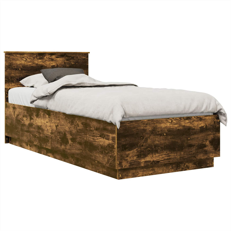 Bedframe met hoofdeinde Gerookt eiken 100 x 200 cm Bewerkt hout