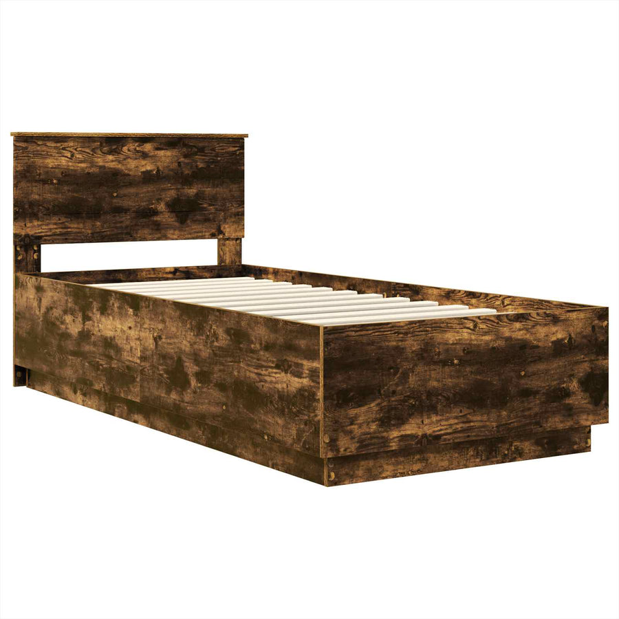 Bedframe met hoofdeinde Gerookt eiken 100 x 200 cm Bewerkt hout
