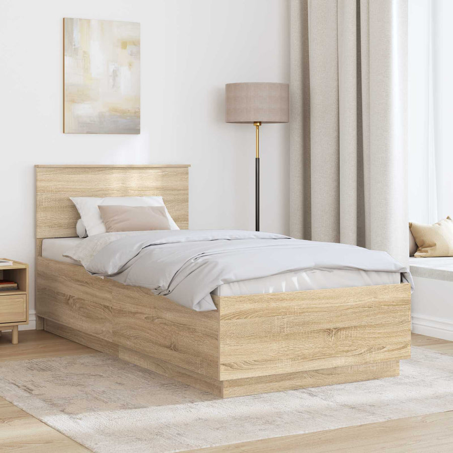 Bedframe met hoofdeinde Sonoma Eiken 90 x 190 cm Bewerkt hout