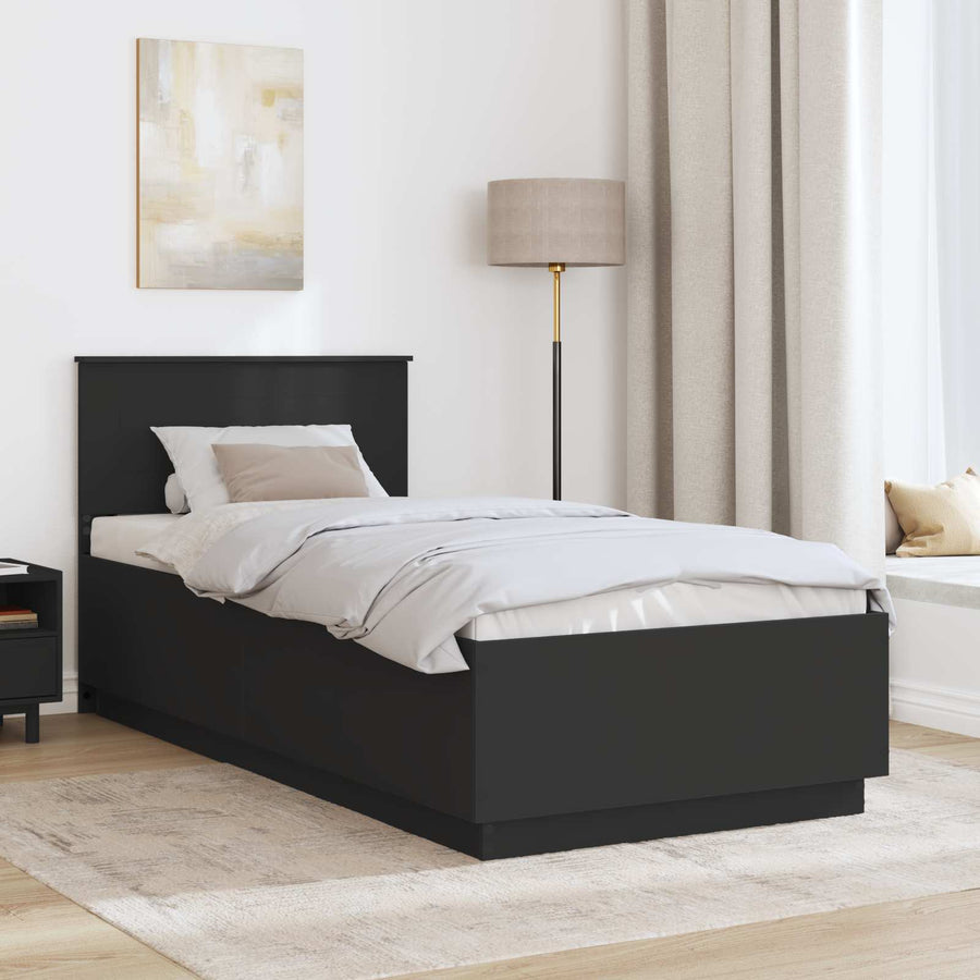 Bedframe met hoofdeinde Zwart 90 x 200 cm Bewerkt hout