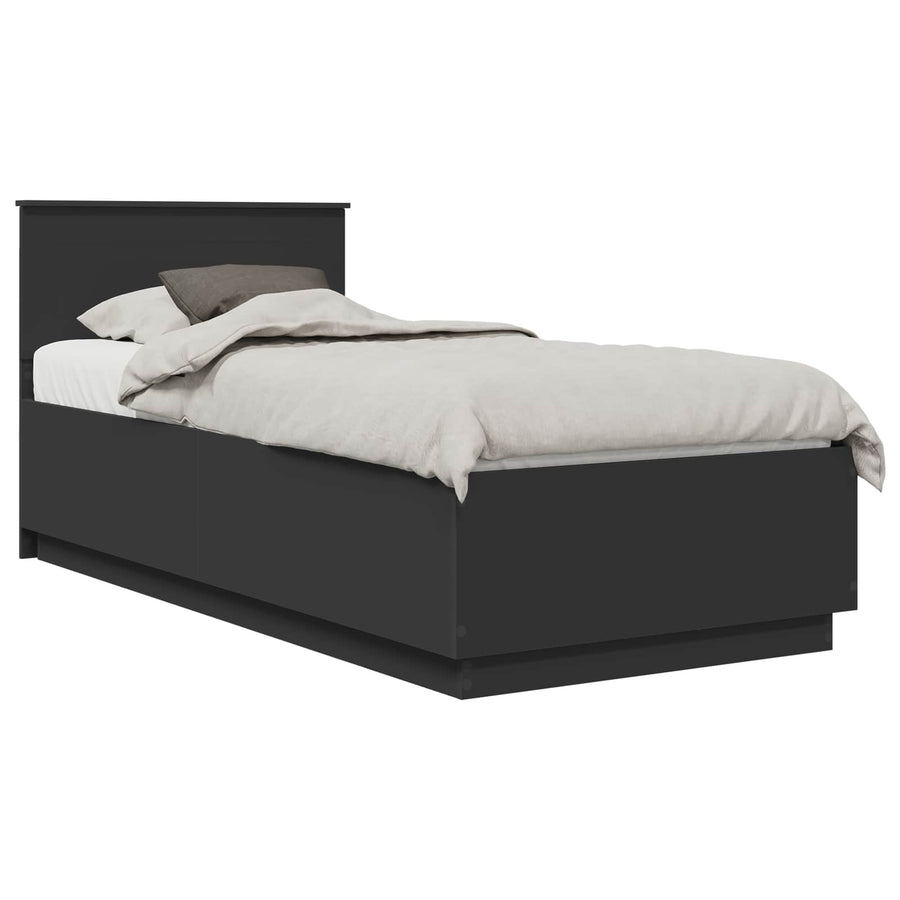 Bedframe met hoofdeinde Zwart 90 x 200 cm Bewerkt hout