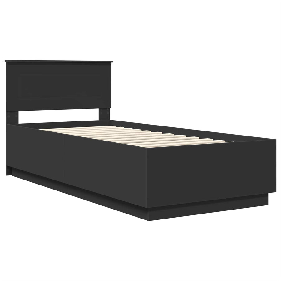 Bedframe met hoofdeinde Zwart 90 x 200 cm Bewerkt hout