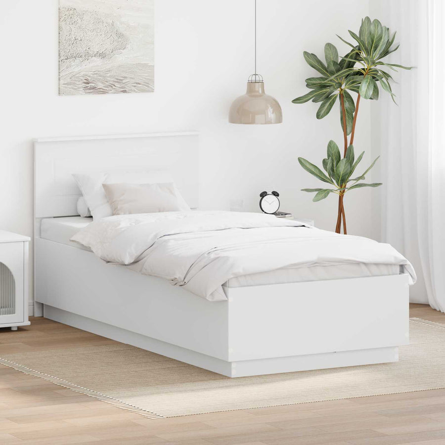 Bedframe met hoofdeinde Wit 75 x 190 cm Bewerkt hout