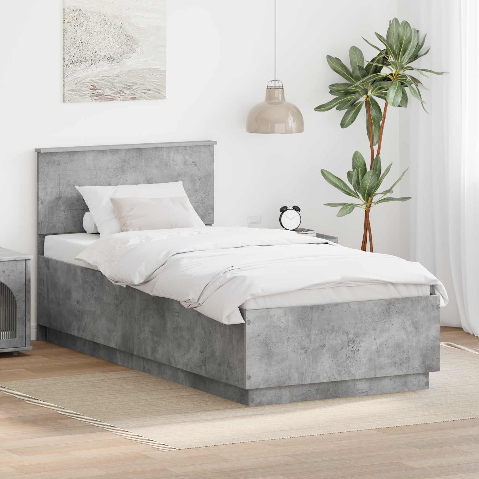 Bedframe met hoofdeinde Betongrijs 70 x 190 cm Bewerkt hout