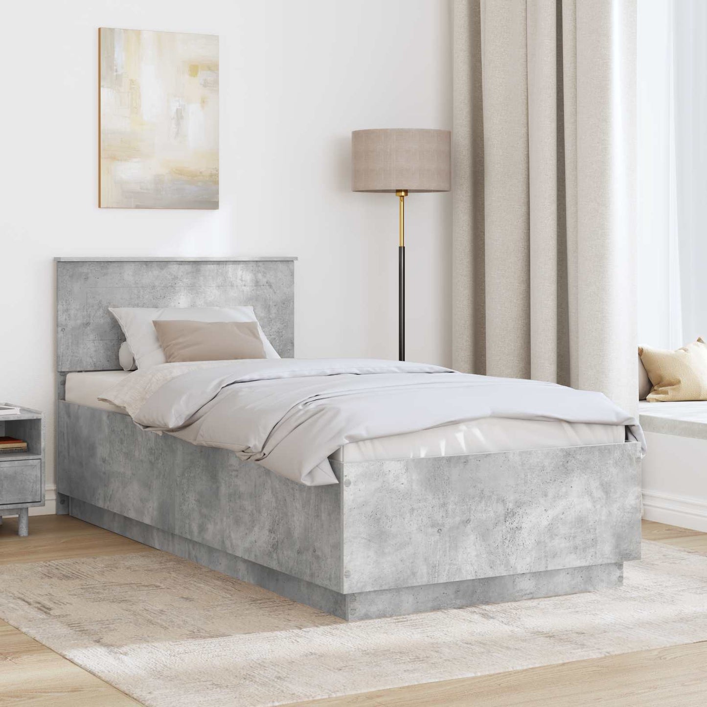 Bedframe met hoofdeinde Betongrijs 70 x 190 cm Bewerkt hout
