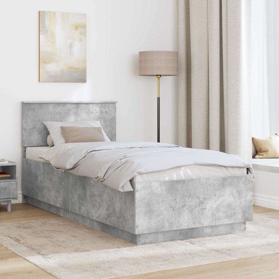 Bedframe met hoofdeinde Betongrijs 70 x 190 cm Bewerkt hout
