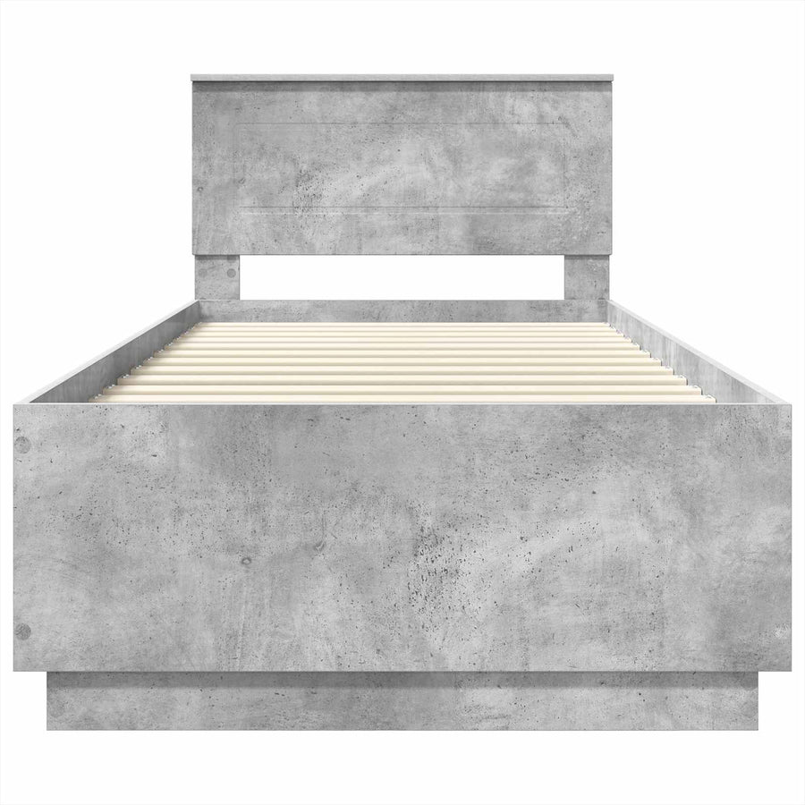Bedframe met hoofdeinde Betongrijs 70 x 190 cm Bewerkt hout