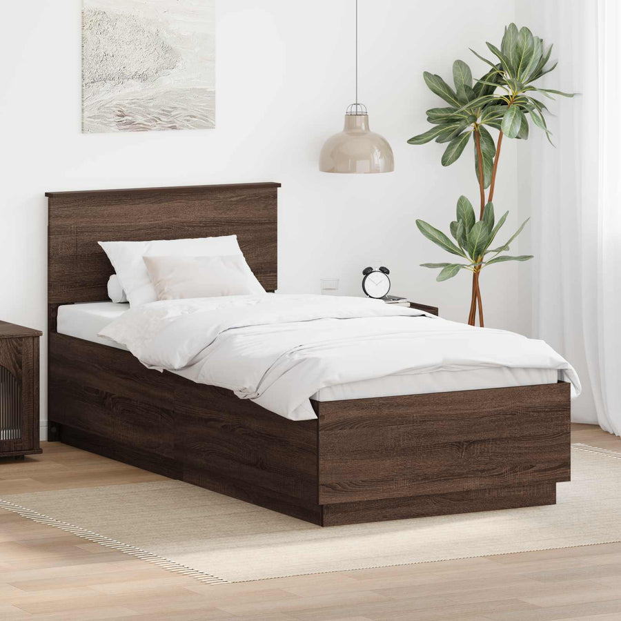 Bedframe met hoofdeinde Bruin eiken 70 x 190 cm Bewerkt hout