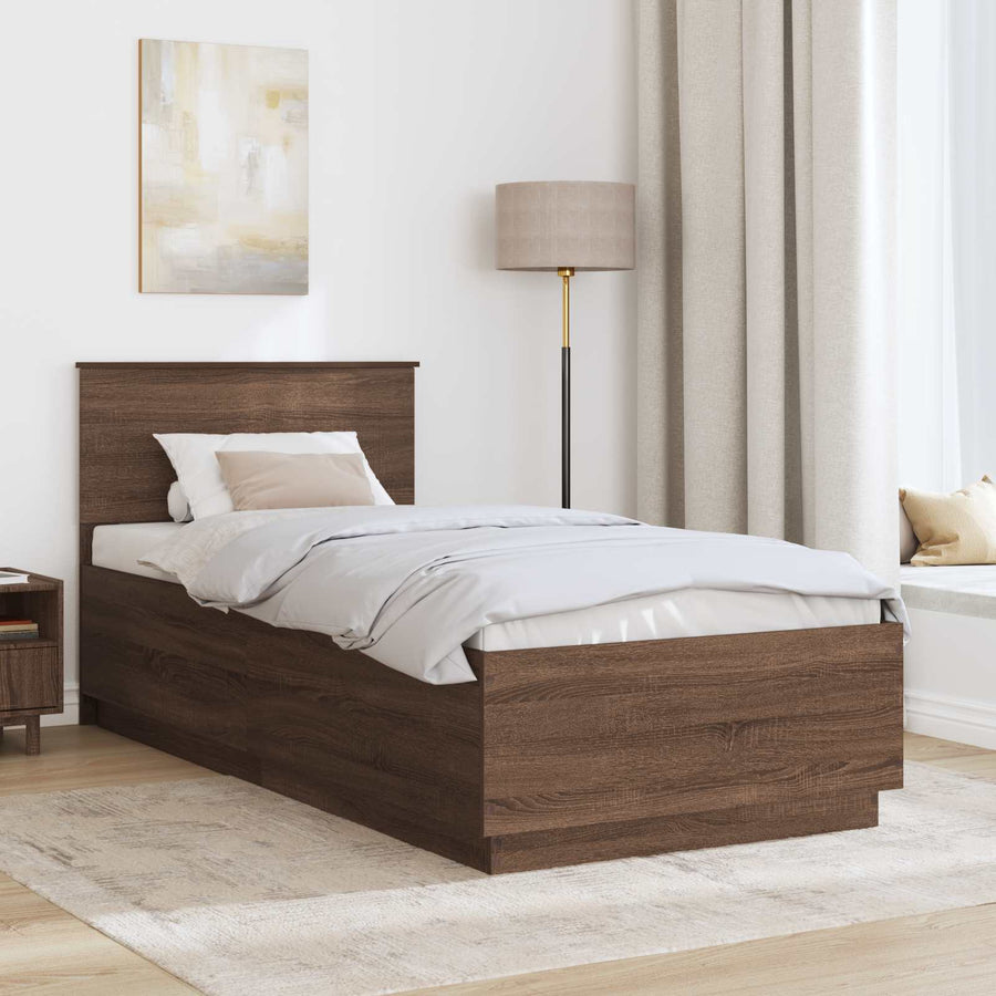 Bedframe met hoofdeinde Bruin eiken 70 x 190 cm Bewerkt hout