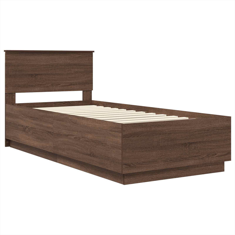 Bedframe met hoofdeinde Bruin eiken 70 x 190 cm Bewerkt hout