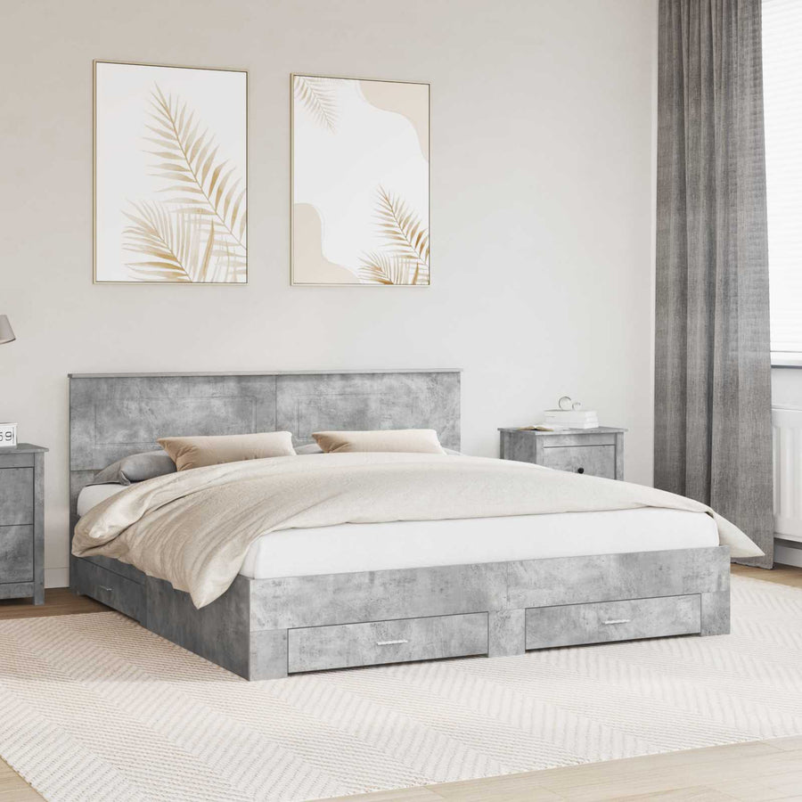 Bedframe met lade met hoofdeinde met opslag Bewerkt hout