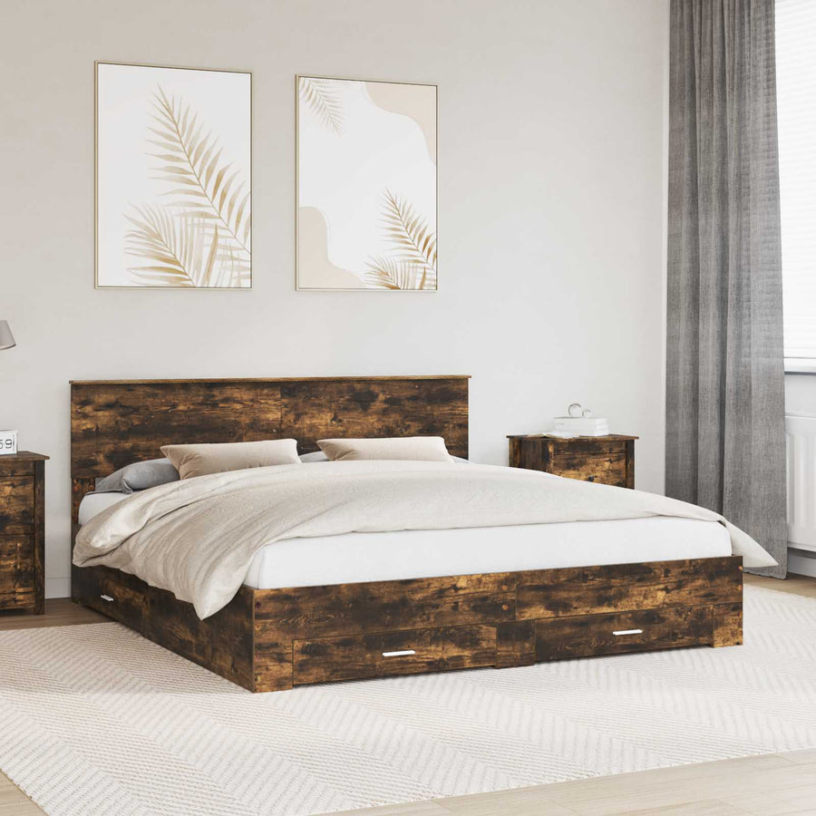 Bedframe met hoofdeinde Gerookt eiken 200 x 200 cm Bewerkt hout