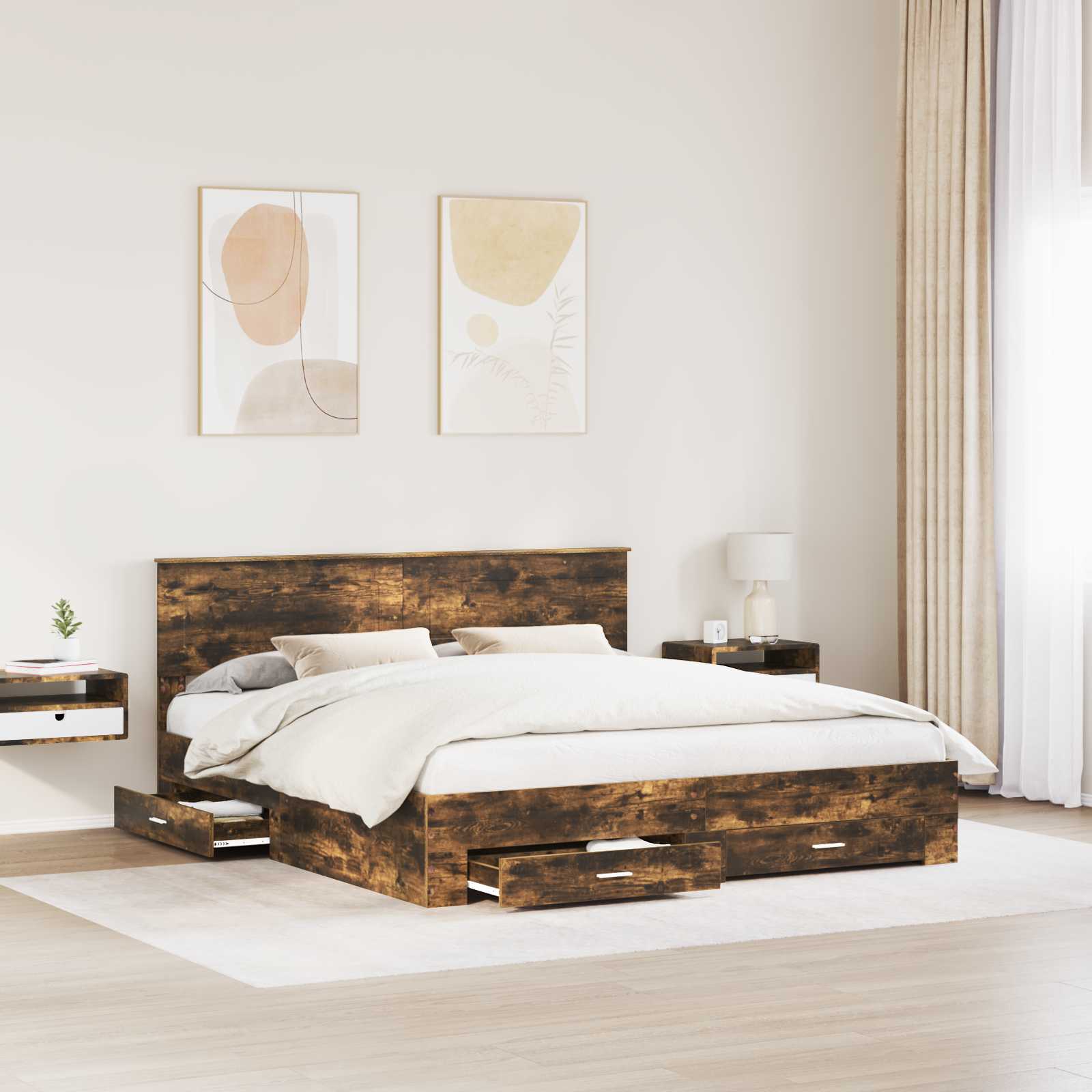 Bedframe met hoofdeinde Gerookt eiken 200 x 200 cm Bewerkt hout