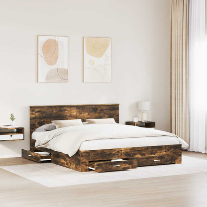 Bedframe met hoofdeinde Gerookt eiken 200 x 200 cm Bewerkt hout