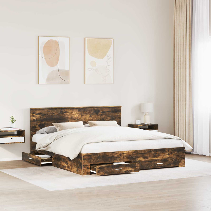Bedframe met hoofdeinde Gerookt eiken 200 x 200 cm Bewerkt hout