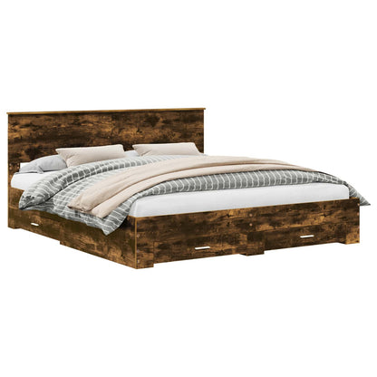 Bedframe met hoofdeinde Gerookt eiken 200 x 200 cm Bewerkt hout
