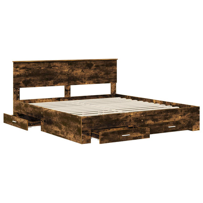 Bedframe met hoofdeinde Gerookt eiken 200 x 200 cm Bewerkt hout