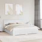 Bedframe 180x200 cm wit met lade hoofdeinde bewerkt hout
