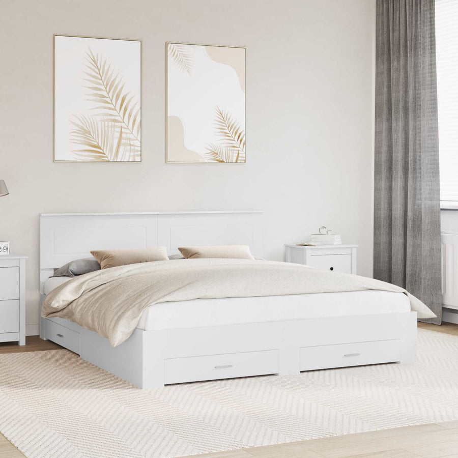 Bedframe met hoofdeinde met lade Wit 180 x 200 cm Bewerkt hout