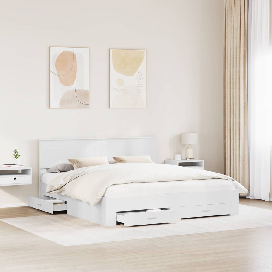 Bedframe met hoofdeinde met lade Wit 180 x 200 cm Bewerkt hout