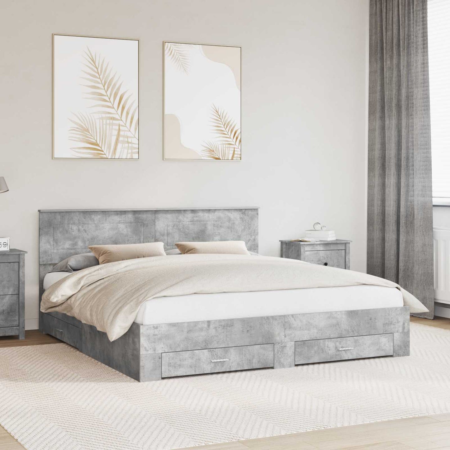 Bedframe met hoofdeinde Beton Grijs 180 x 200 cm Bewerkt hout
