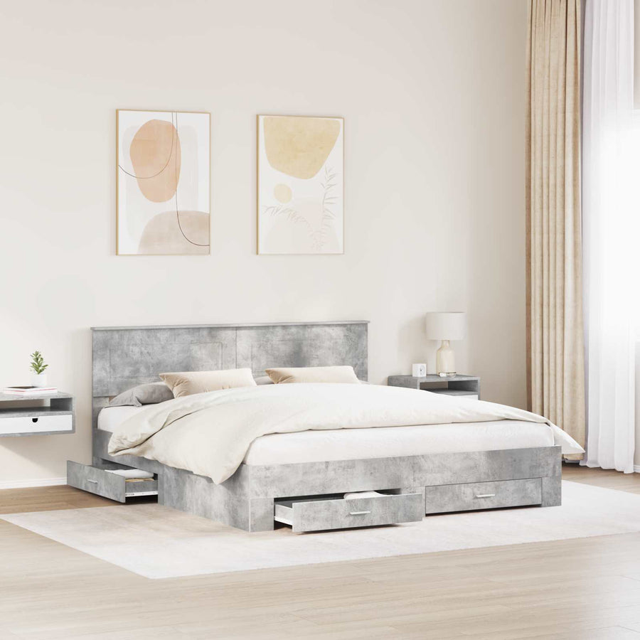 Bedframe met hoofdeinde Beton Grijs 180 x 200 cm Bewerkt hout